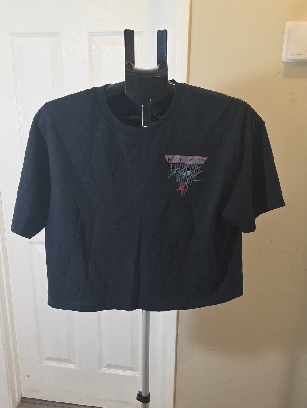 Jordan Black Cropped Short Sleeve Tee with Red Accent